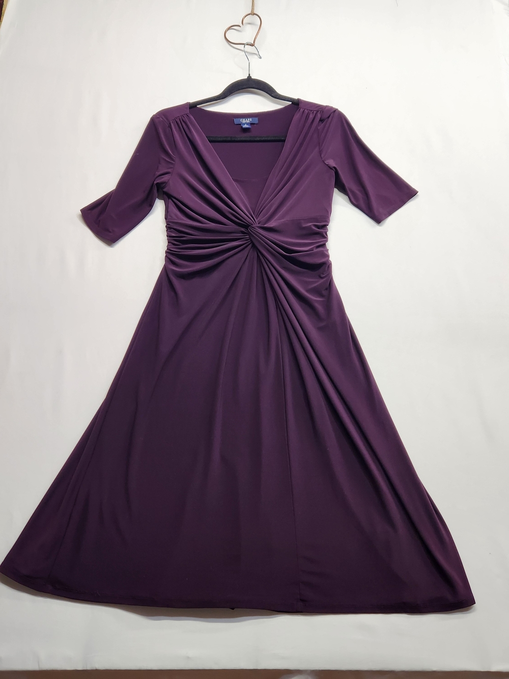 ⭐️Chaps Plum Purple Twist Front Midi Dress Small S V Neck Ruched Jersey Elegant